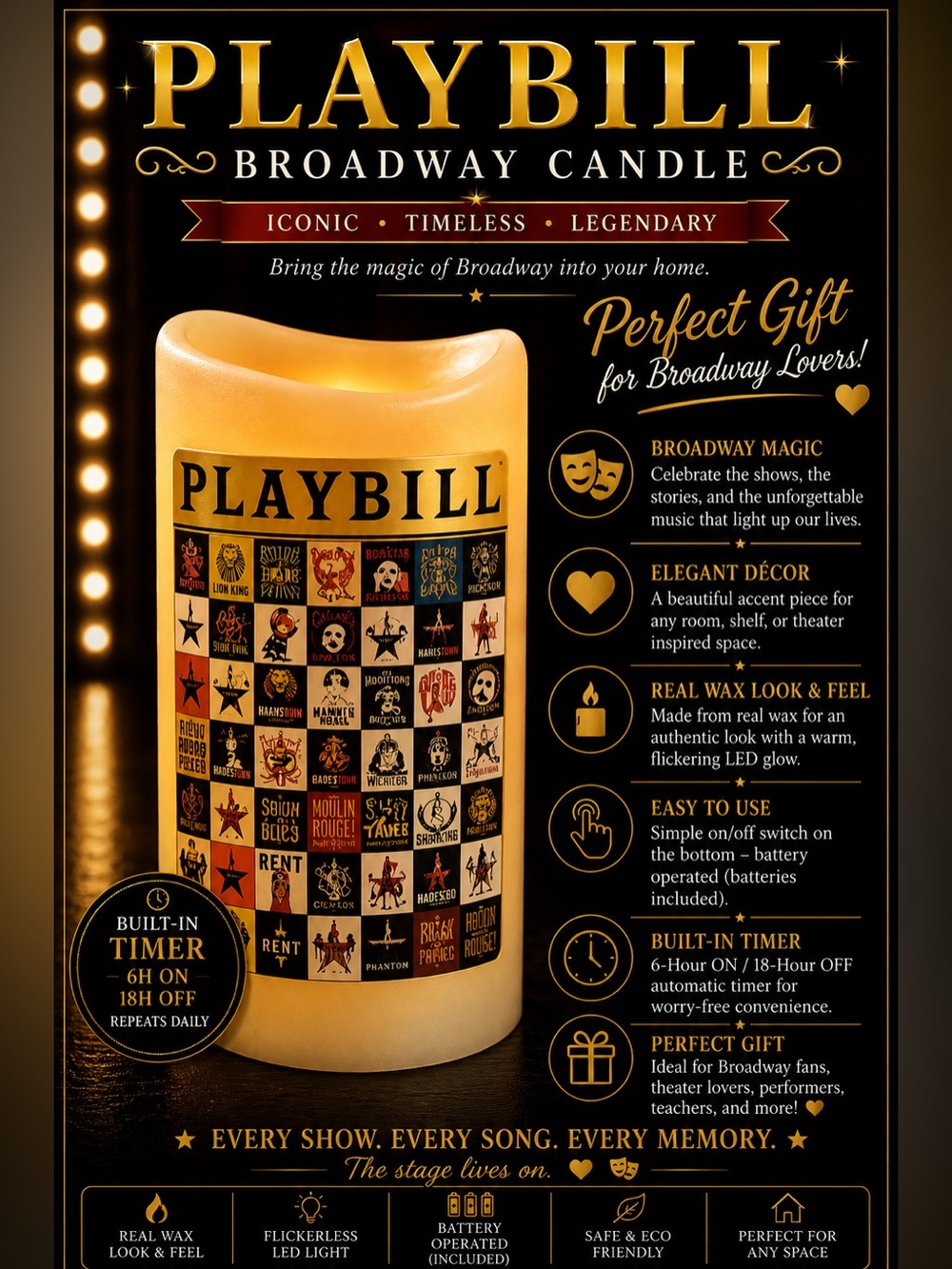 *30off3* Broadway Musical Theater Flameless Candle with Timer